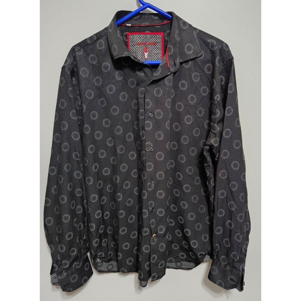Men's Visconti Black LS Button Up Black Gray Circle Pattern Fold Back Cuff  XL